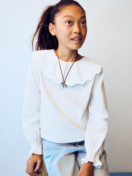 Mango Kids' Aurora Long Sleeve Frill Collar Blouse, White, White