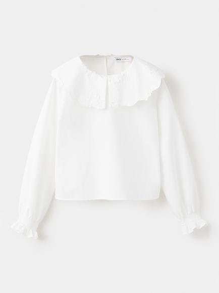 Mango Kids' Aurora Long Sleeve Frill Collar Blouse, White - view 2, White