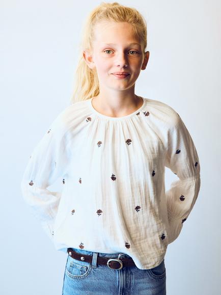 Mango Kids' Gathered Petite Floral Blouse, White, White