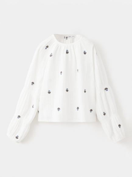 Mango Kids' Gathered Petite Floral Blouse, White - view 2, White