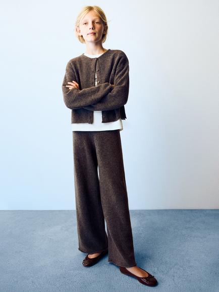 Mango Kids' High Rise Wide Leg Trousers, Brown, Brown