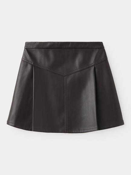 Mango Kids' Faux Leather A-Line Mini Skirt, Brown - view 2, Brown