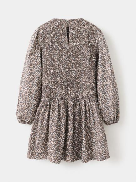 Mango Kids' Long Sleeve Floral Smock Dress, Brown - view 2, Brown
