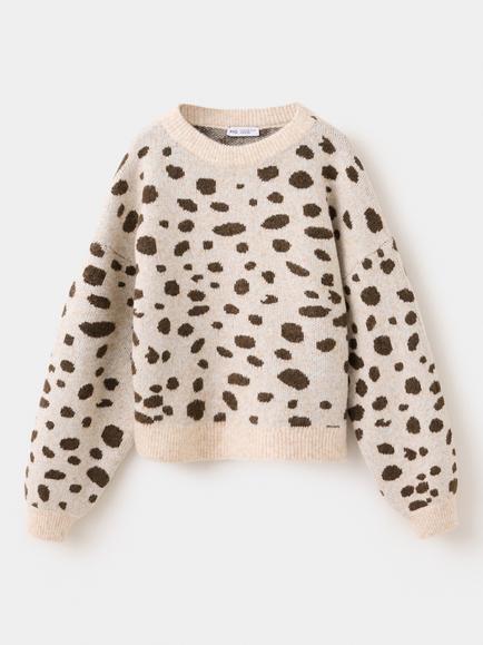 Mango Kids' Dalma Relaxed Spot Jumper, Beige - view 2, Beige