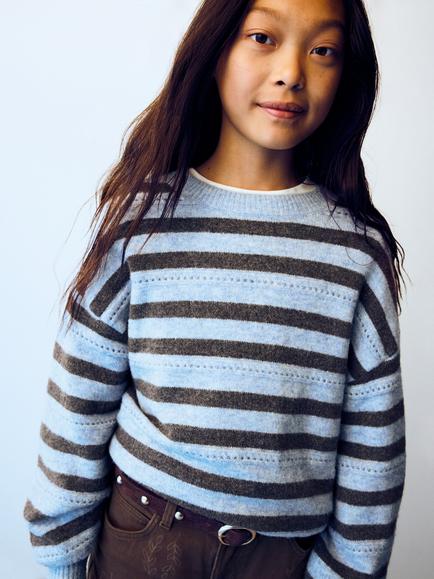 Mango Kids' Stripe Jersey Jumper, Blue, Blue