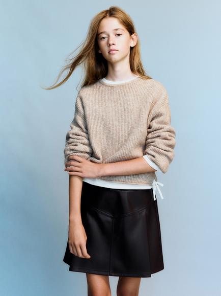 Mango Kids' Soft Drape Knit Jumper, Taupe, Taupe