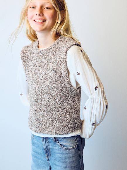 Mango Kids' Sleeveless Textured Knit Vest, Coffee, Coffee