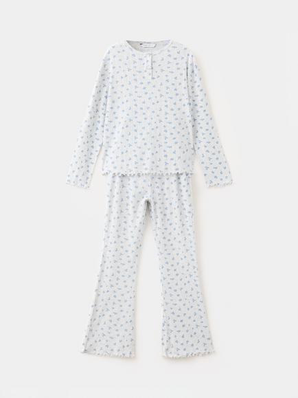 Mango Kids'  Ditsy Floral Pyjamas, Light Grey Melange, Light Grey Melange