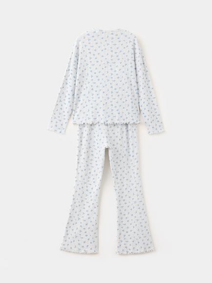 Mango Kids'  Ditsy Floral Pyjamas, Light Grey Melange - view 2, Light Grey Melange