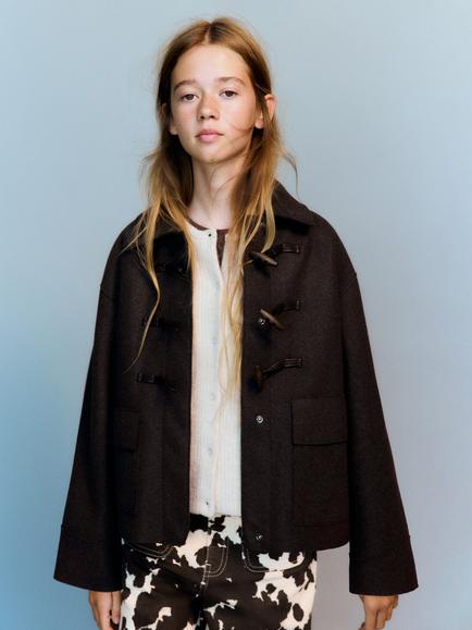 Mango Kids' Oversized Duffle Coat, Chocolate, Chocolate