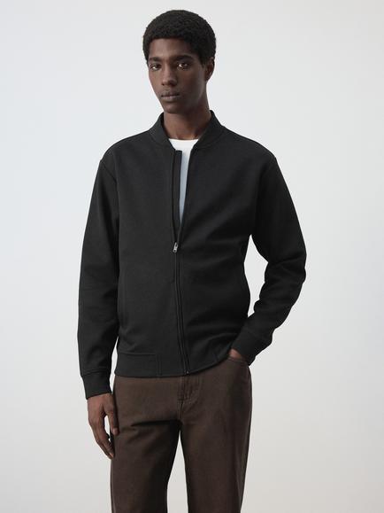 Mango Round Neck Bomber Jacket, Black