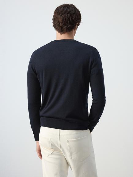 Mango Wool V-Neck Jumper - view 2, Navy
