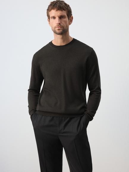 Mango Crew Neck Wool Jumper, Chocolate