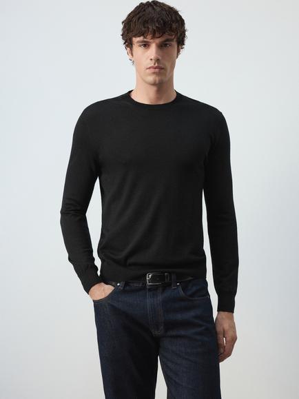 Mango Crew Neck Wool Jumper, Black