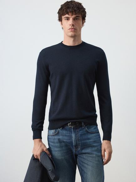 Mango Crew Neck Wool Jumper, Navy