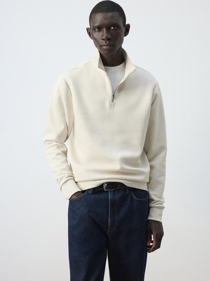 Mango Zip Neck Sweatshirt, Off White