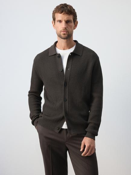 Mango Cotton Collared Cardigan, Chocolate