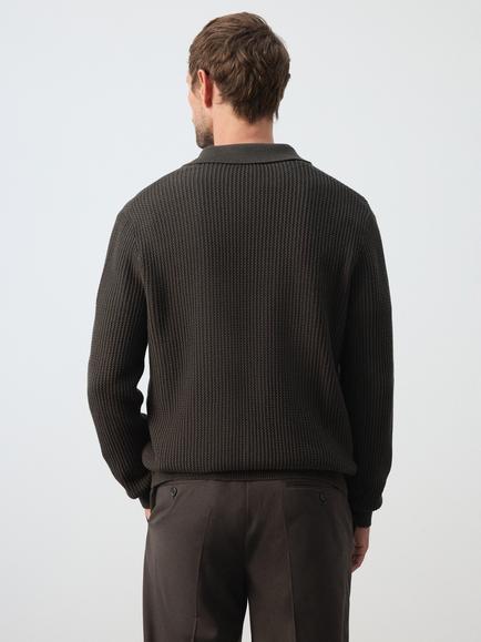 Mango Cotton Collared Cardigan - view 2, Chocolate