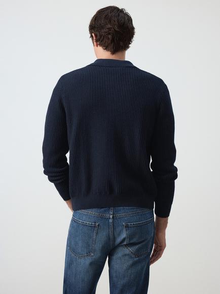 Mango Cotton Collared Cardigan - view 2, Navy