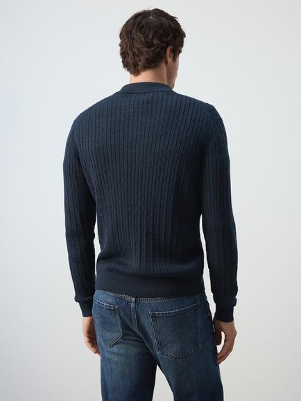 Mango Cotton Blend Collared Cardigan - view 2, Navy