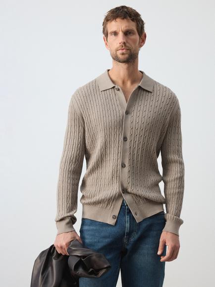 Mango Cotton Blend Collared Cardigan, Mink