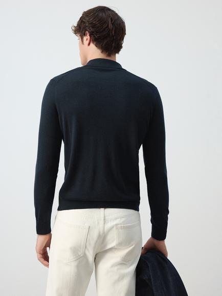 Mango Wool Regular Fit Long Sleeve Polo Shirt - view 2, Navy