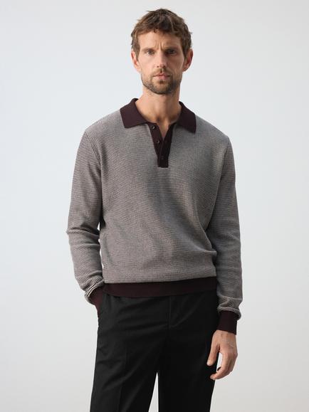 Mango Cotton Regular Fit Long Sleeve Polo Shirt, Garnet, Garnet