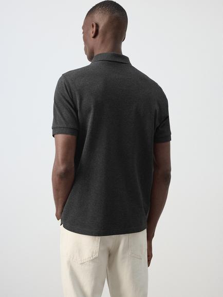 Mango Cotton Rich Short Sleeve Polo Shirt, Dark Grey Melange - view 2, Dark Grey Melange