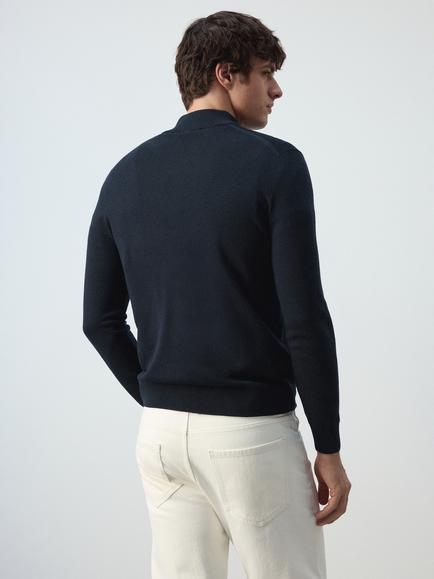 Mango Wool Half Zip Jumper - view 2, Navy
