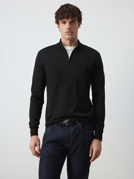 Mango Wool Half Zip Jumper, Black