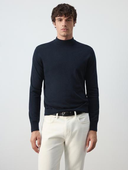 Mango Wool High Neck Jumper, Navy