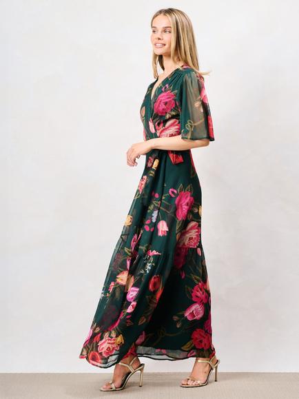 Hope & Ivy The Tamra Petite Flutter Sleeve Maxi Wrap Dress, Multi - view 2, Multi