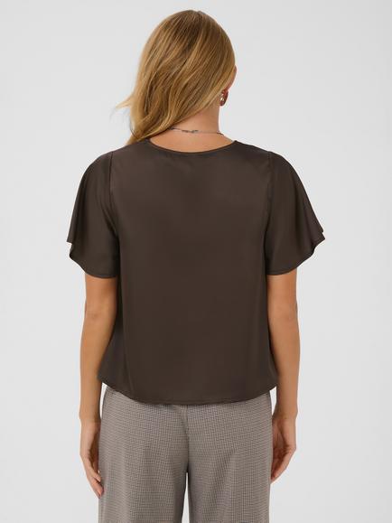 Saint Tropez  Lodisasz Fluid Drape Flutter Sleeve V-Neck Blouse, Chocolate Brown - view 2, Chocolate Brown