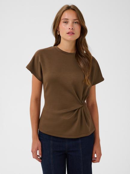 Saint Tropez Theosz Sculpted Side Twist Top containing LENZING™ ECOVERO™ Viscose, Dark Earth, Dark Earth