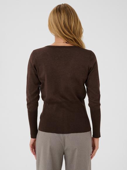 Saint Tropez Milasz Sculpted V-Neck Rib-Trim Button Cardigan containing LENZING™ ECOVERO™ Viscose, Bracken Melange - view 2, Bracken Melange