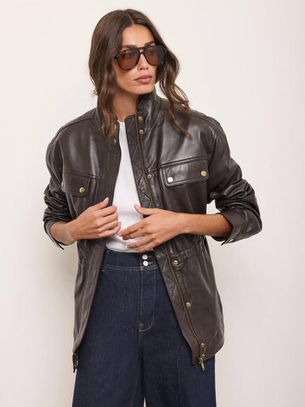 Mint Velvet Leather Parka Jacket, Brown, Brown