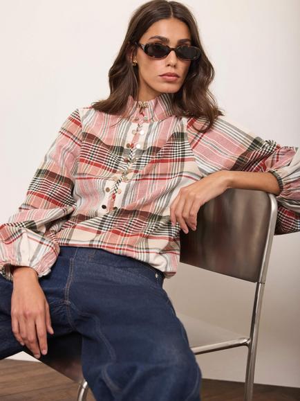 Mint Velvet Check Bomber Shirt, Natural, Natural