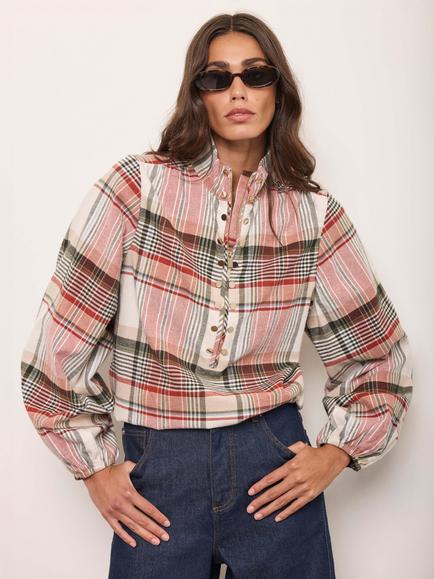 Mint Velvet Check Bomber Shirt, Natural - view 2, Natural