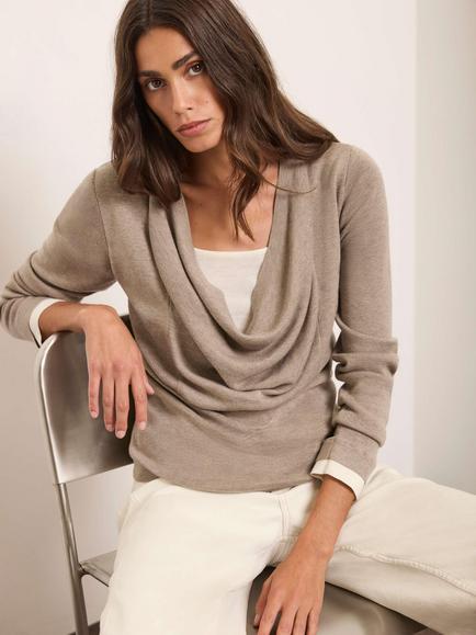 Mint Velvet Cowl Neck Layered Knit Top, Natural, Natural