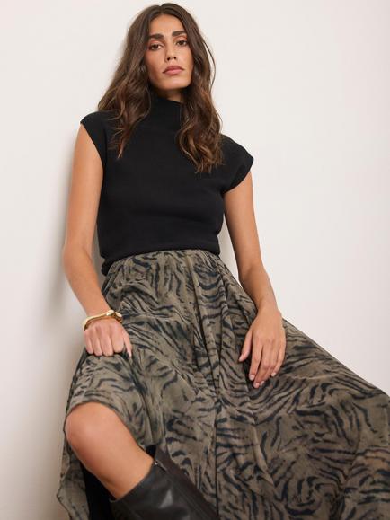 Mint Velvet Animal Print Pleated Midi Skirt, Brown - view 2, Brown