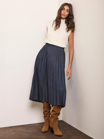 Mint Velvet Pleat Denim Skirt, Blue, Blue