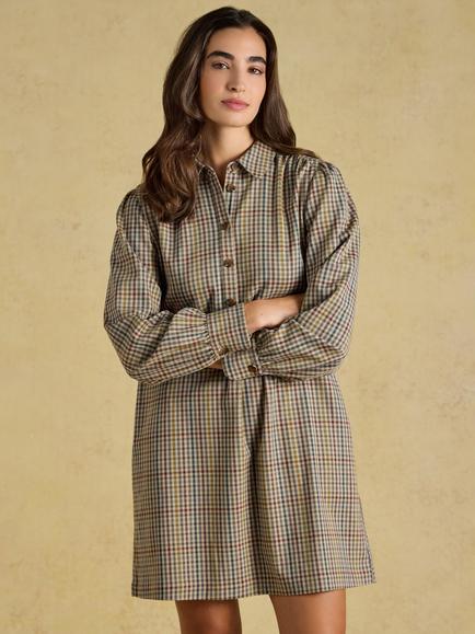 Joules Heritage Long Sleeve Shirt Dress, Brown, Brown