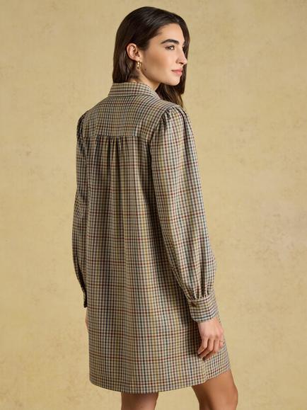 Joules Heritage Long Sleeve Shirt Dress, Brown - view 2, Brown