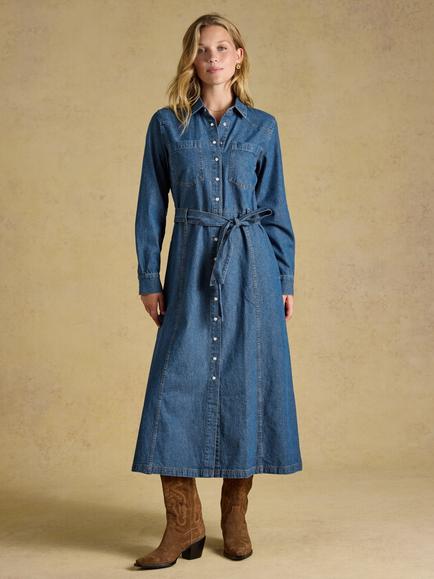 Joules Denim Maxi Shirt Dress, Blue, Blue