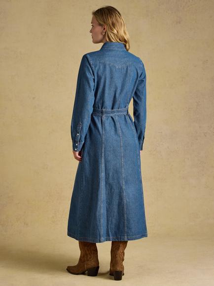 Joules Denim Maxi Shirt Dress, Blue - view 2, Blue