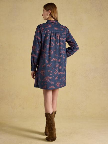 Joules Maple Printed Cotton Shift Dress, Navy - view 2, Navy