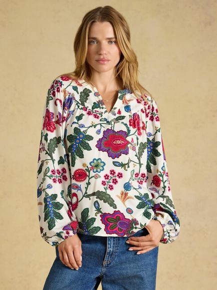 Joules Popover Printed Blouse, White, White