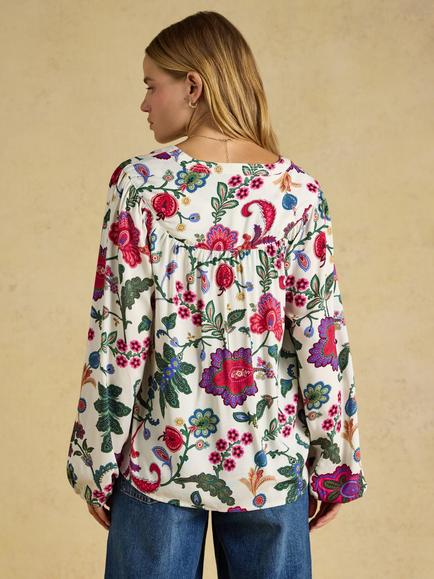 Joules Popover Printed Blouse, White - view 2, White