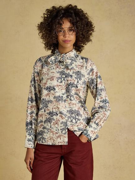 Joules Toile Tie Neck Blouse, Multi, Multi