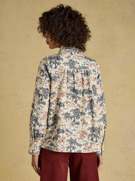 Joules Toile Tie Neck Blouse, Multi - view 2, Multi